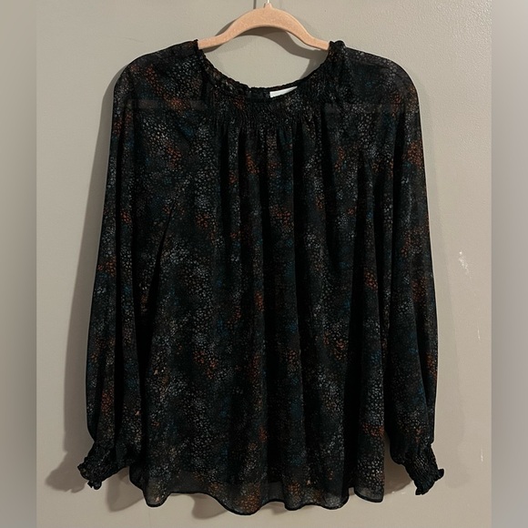 Ava & Viv Tops - Women's Black Printed Long-Sleeve Blouse